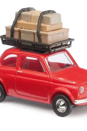 48714 Busch HO 1 87 Fiat 500 con bagagliera e bagagli colore rossa Subito Disponibile